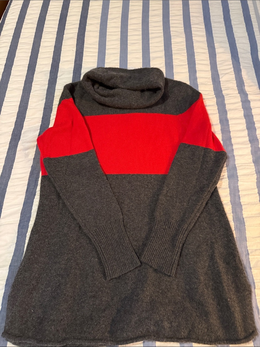 Athleta Charcoal Gray and Bright Red Cowl Neck Sweater